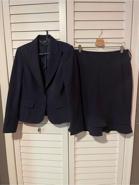 Anne Klein Navy Blue Womens Skirt Suit Jacket 4/6 EUC